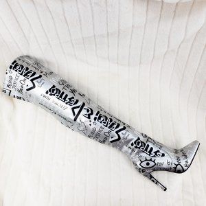 Graffiti Graphic Print High Heel Thigh Boots
